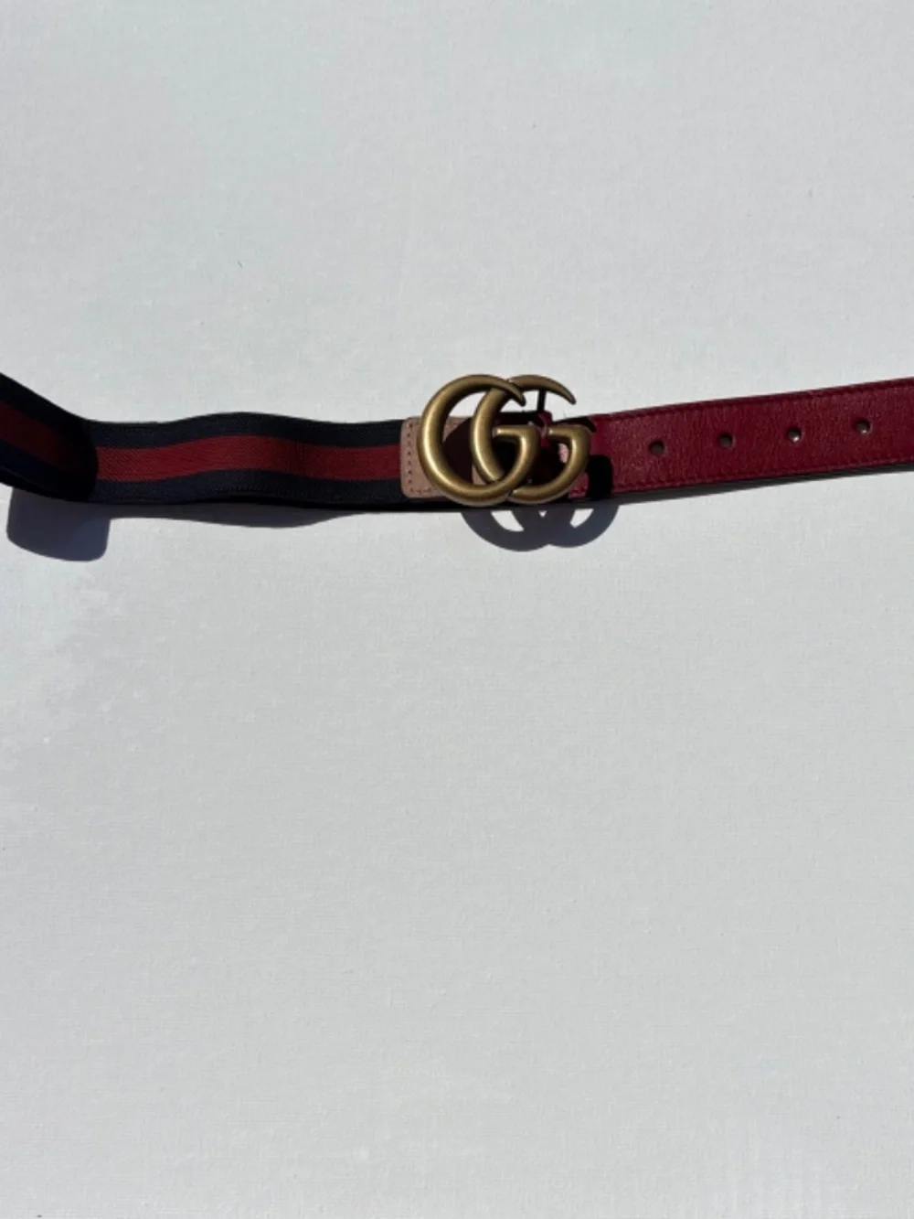 Authentic Gucci Kids Double G Web Belt Red Navy Leather Made in Italy